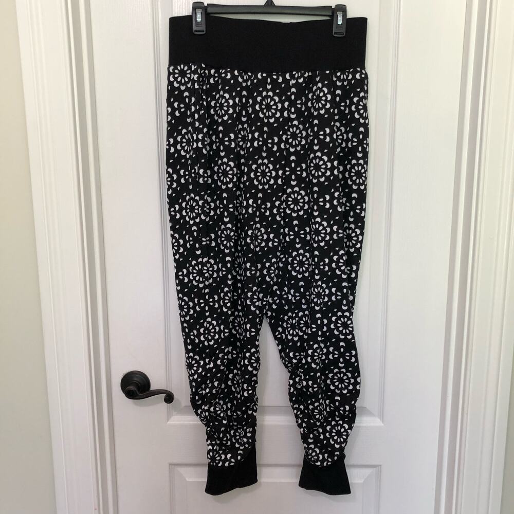 INC International Concepts Women's Printed Terry Jogger Pants Large Black NWT